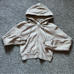 Brandy Melville brown/tan cropped Christy hoodie jacket